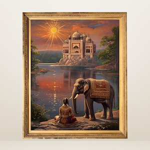Grace and Majesty: A Mughal Journey Indian Mughal inspired digital art work, Printable art, traditional Indian Pakistani art, Indian lady