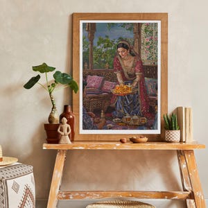 Meheman Nawazi | Indian Mughal inspired digital art work, Printable wall art, traditional Indian Pakistani art, Indian  lady in the garden