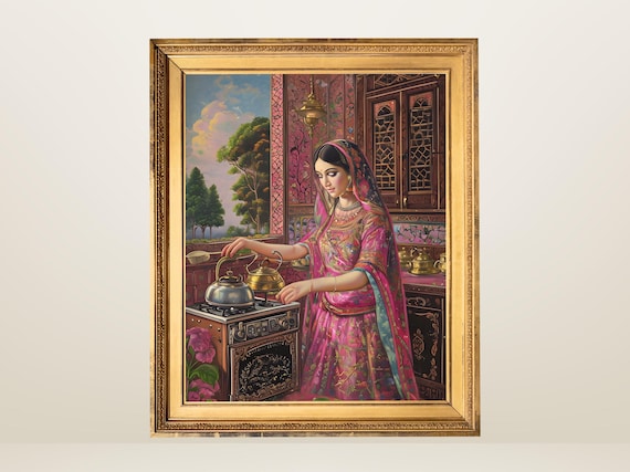 Mughal Art Print: Indian Woman Making Chai (Digital Download)