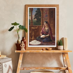 Hands of Grace: A Mughal Lady Kneading Dough for Roti | digital wall art, Printable, traditional Indian Pakistani art, Indian woman painting