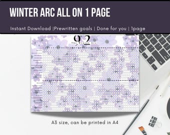 Winter Arc Checklist, Floral Tracker, Printable PDF (Digital Download)