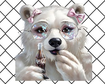 Coquette Diet Coke Santa Polar Bear PNG, Whimsical Christmas Sublimation (Digital)