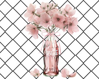 Coquette Diet Coke Roses PNG SVG: Whimsical Fabric Print (Digital Download)
