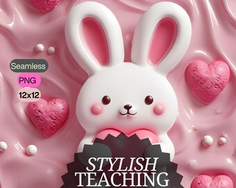 Valentines Bunny Love Seamless Pattern: Pink Hearts, Dogs (Digital Paper)