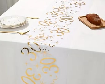 30th 50th 60th Birthday Table Runner 108in Tablecloth | Elegant Gold Modern 70th 80th 90th Party Decor