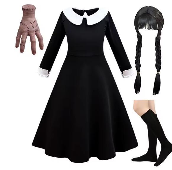 Wednesday Addams Perücke Für Erwachsene - Offiziell Lizenziert Mit Langen Schwarzen Zöpfen