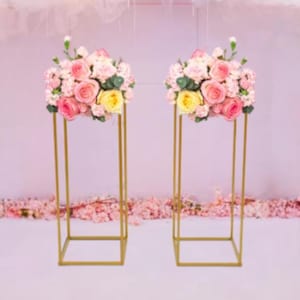 10 Piece DIY Gold Flower Stands | Wedding Decor for Flowers | Gold Metal Flower Display Holder Pillars for Luxury Party Special Event