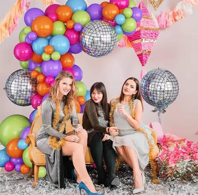 G.C Decorazioni Da Festa Anni '80 E '90, Retro Disco Tema Di Festa Con Addobbi A Forma Di Palloncino, Sfondo Colorato, Palloncini In Gomma Disco