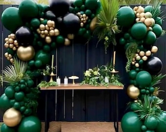 Emerald Green Black & Gold Balloon Arch Garland | 125 Piece Classy Sultry Royal Decorations DIY Backdrop for Festivity or Special Event