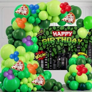 Ninja Turtles inspiriert grün mehrfarbige Pizza Geburtstag Ballon Bogen Girlande | 154 Stück Nostalgie Partydekoration DIY Hintergrund Kinder Sohn