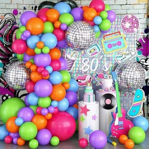Disco 80s Retro Themed Balloon Arch Garland Kit | 80 Piece Neon Party Decorations DIY Backdrop for Birthday Prom Throwback Party