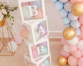 PLEASE READ 25cm Personalized Transparent Letter Boxes White Pink Gold Blue | 1 Party Decoration DIY Party Box for Baby or Bridal Shower