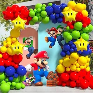 Ghirlanda di palloncini a forma di stella dorata ispirata a Super Mario e Luigi / 213 decorazioni per feste fai da te per bambini, figlio e ragazzo.
