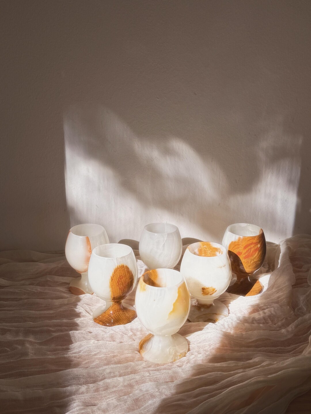 Vintage Agate Alabaster Marble Shot Goblets | Hand Carved | Set of 6 ...