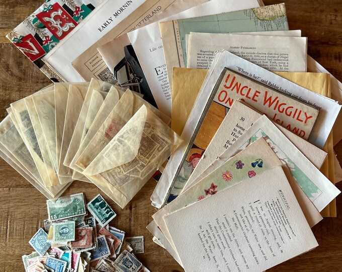Vintage Ephemera Bundle Vintage Paper, Book Pages, and Stamps for Junk ...