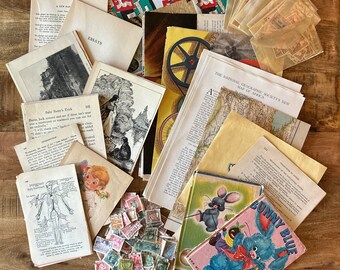 Vintage Ephemera Bundle - Vintage Paper, Book Pages, and Stamps for ...