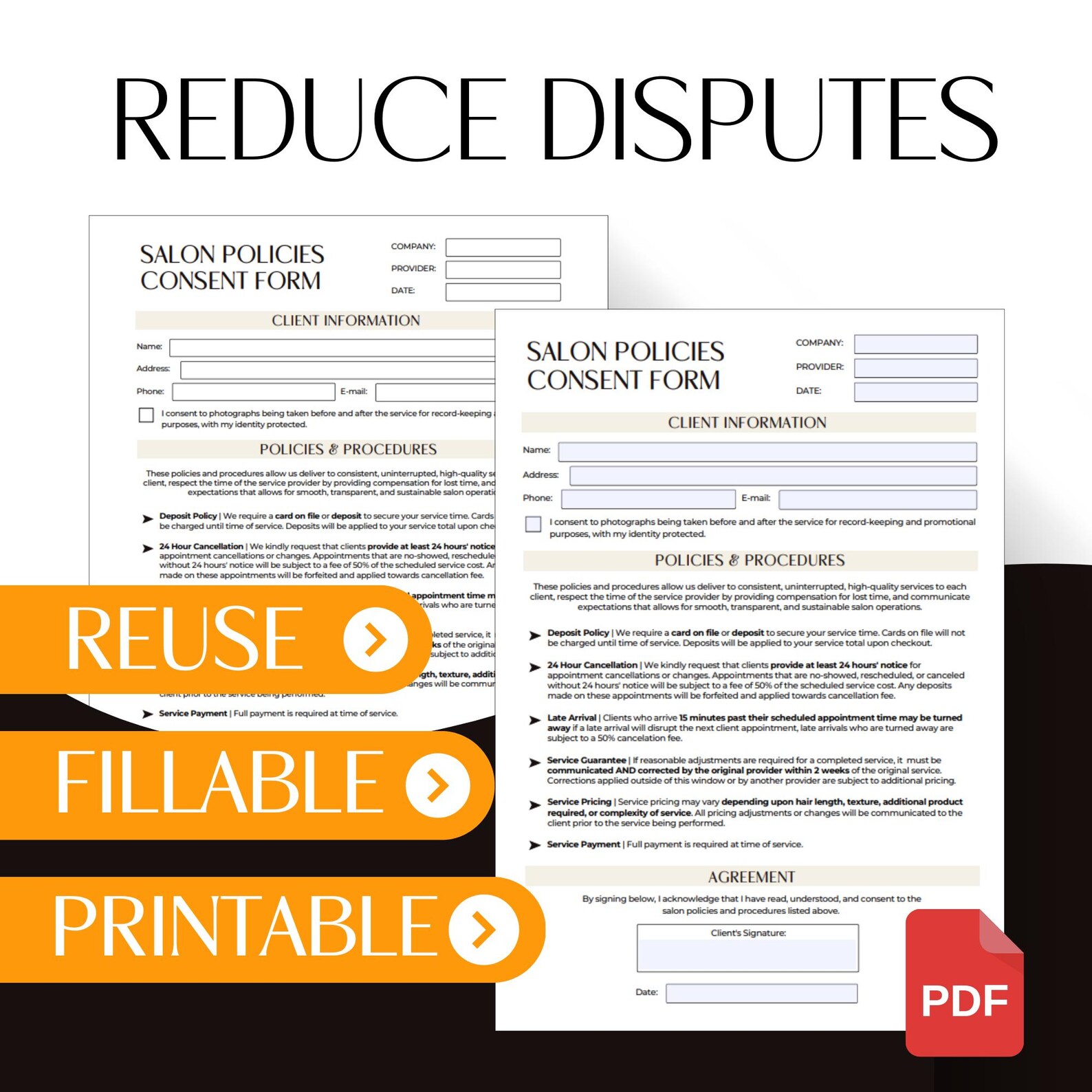Editable &amp; Printable Salon Policies Form | Client Agreement for ...