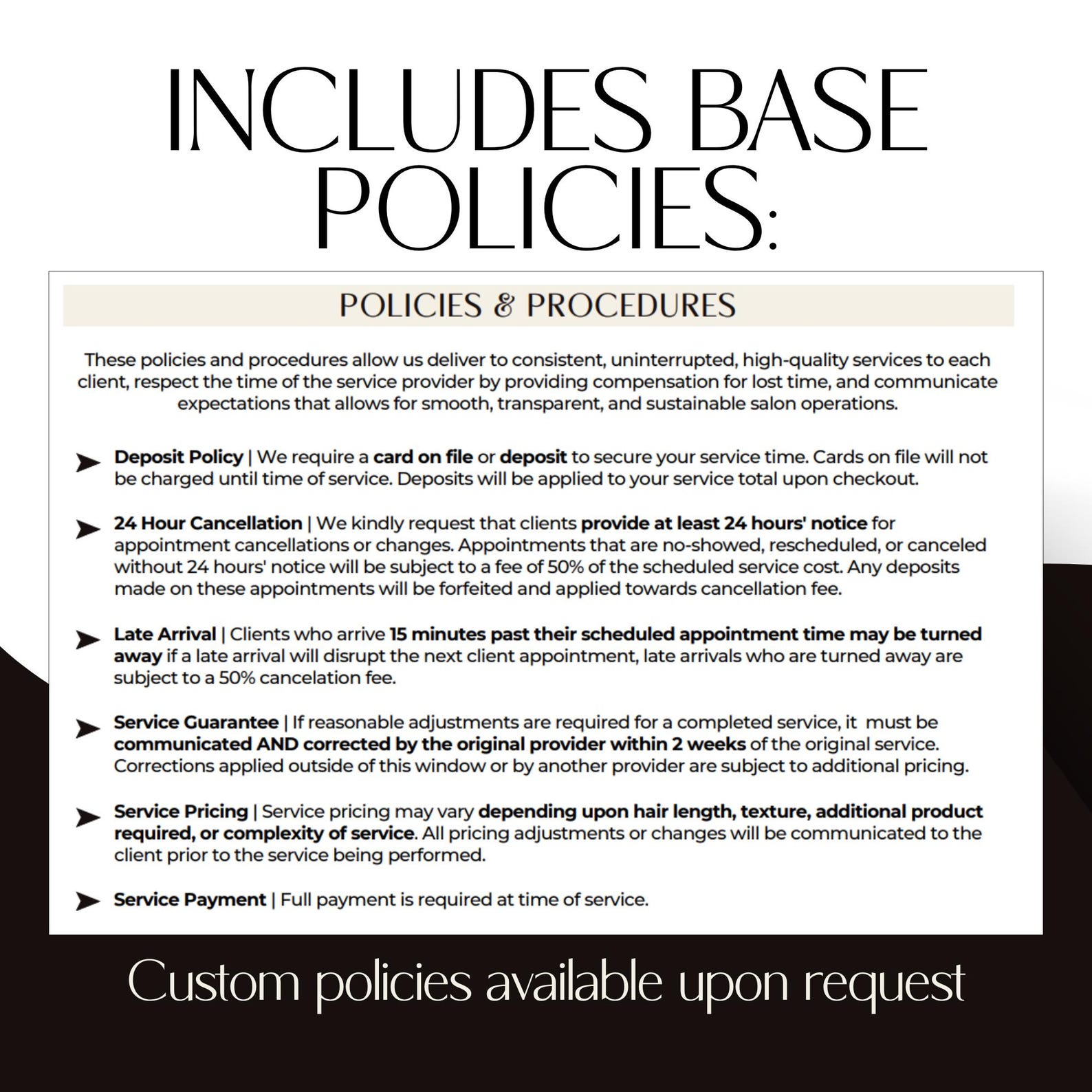 Editable &amp; Printable Salon Policies Form | Client Agreement for ...
