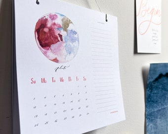 Watercolor Planets - Monthly Desk Calendar