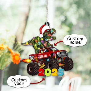 Dinosaur Christmas Acrylic Ornament Christmas Truck Ornament Boys Dino Christmas Ornament Dinosaur Ornament Name Gifts For Child