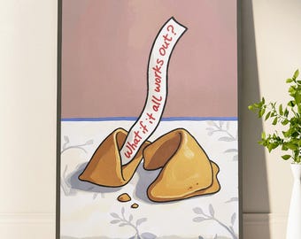 What If It All Works Out Fortune Cookie Poster Retro Poster Motivational Inspo Quote Wall Pop Art Hand Drawn Dorm Wall Decor Gifts For Her