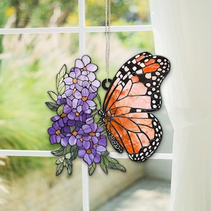 Monarch Butterfly Window Hanging Lavender Flowers Acrylic Window Hanging Art Decoration Butterflies Acrylic Gift For Her