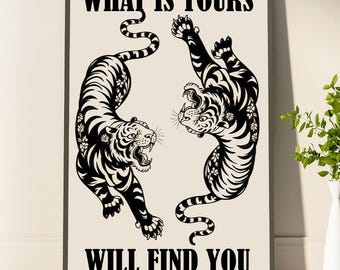 Tiger Poster, 70s Poster, Affirmation Poster, Aesthetic Art, Black Wall Art, Trendy Art Print, Vintage Poster