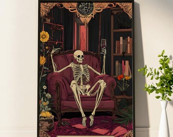 The Homebody Tarot Card Poster The Homebody Club Print Sarcastic Skeleton Print Spooky Print Living Room Print Witchy Library Decor Gifts