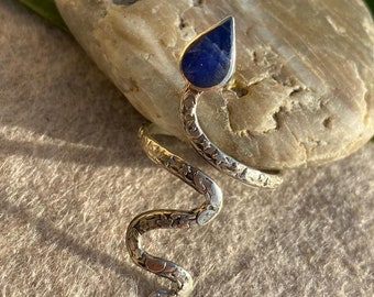 Peruvian Silver Jewelry Snake Ring Made in Peru Lapis Lazuli Metaphysical Blue Stone Jewelry Shamanic Power Animal Adjustable Serpent Ring