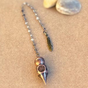 Bronze Pendulum Smoky Quartz Chain Feather Charm Handmade Tool for Divination Dowsing Shamanic Reiki Chakra Balancing Secret Compartment