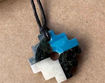 Chakana Stone Necklace Inca Cross Pendant Jewelry Peruvian Handmade Machu Picchu Sacred Symbol Shamanic Energy Ancient Culture Spiritual
