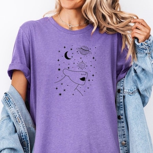 Outerspace Tshirt Planets Moon Cosmic Space Travel Daydreamers Shirt Gift for Yoga Class Astronomers Astrology Lover Stargazing Cute Tshirt