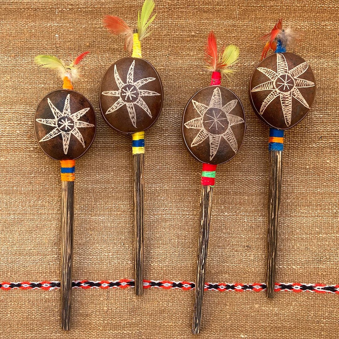 Amazonian Rattle Peruvian Shaman Sun Rattle: Handmade Shipibo Healing Ceremony Tool Made ...