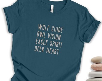 Shamanic Animal Totem Shirt Mystical Tee Spiritual Design Boho Style Nature Lover Witchy Clothing Yoga Meditation Wear Wolf Guide Owl Wisdom