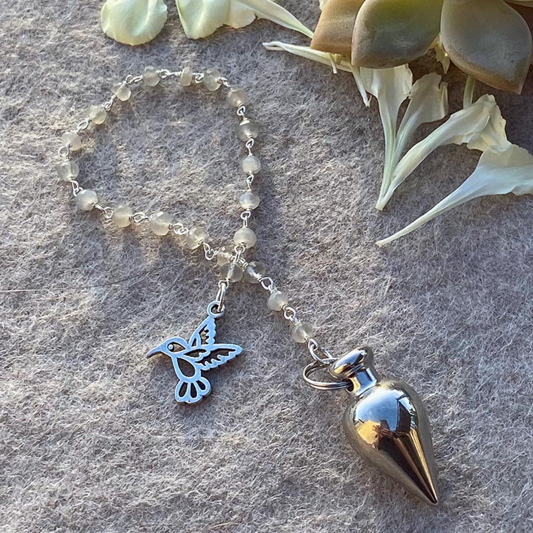 Moonstone Pendulum With Silver Hummingbird Charm: Divination Tool ...