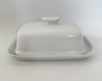 White Ceramic Large Butter Dish New