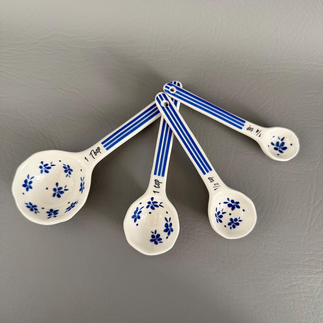 Blue Flower Measuring Spoons Ceramic 4 pieces New