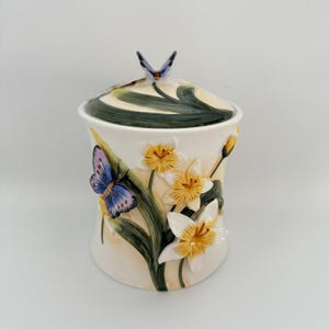 Fine Porcelain Butterfly Cookie Jar New