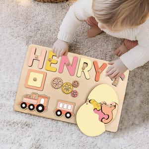 Name Puzzle Wooden Busy Board, Personalized Toddler Activity, Montessori Sensory Play,  1st Birthday & Baby Shower Gift