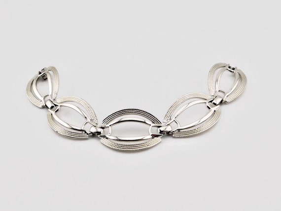 Vintage CORO Rhodium Plated Modernist Bracelet - image 1