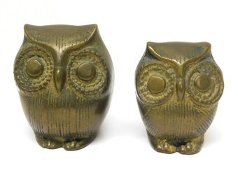 MCM Brass Metal Owl Duo Figurine. Set