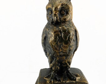 Vintage Bronze color  Owl on Books Metal Figurine.