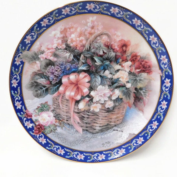 Vintage Limited Edition "BEGONIAS" Lena Liu's Basket Bouquets Collection Decorative Plate.