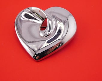 LIZ CLAIBORNE Polished Silver-tone Heart Brooch/Pin