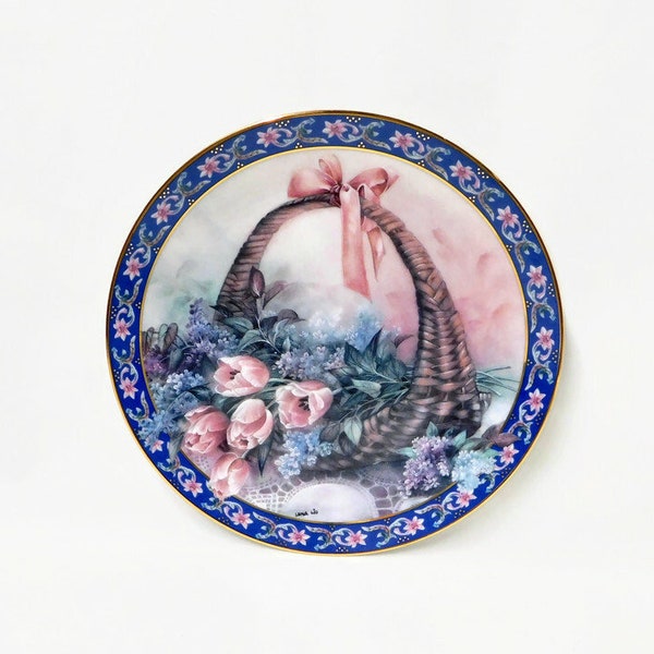 Vintage Limited Edition "TULIPS and LILACS" Lena Liu's Basket Bouquets Collection Decorative Plate.