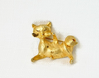 Vintage Textured Gold Plating CAT Brooch/Pin