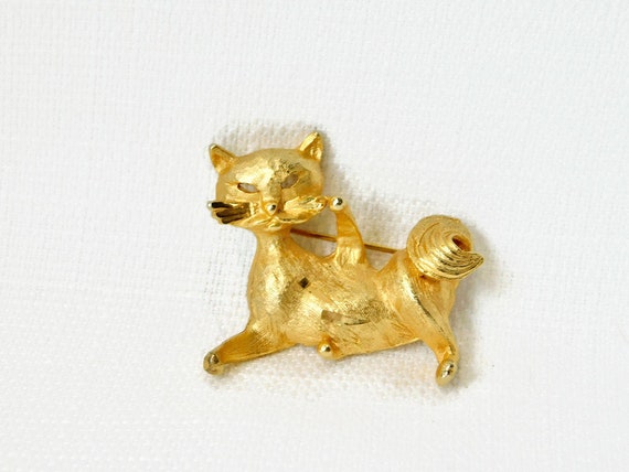 Vintage Textured Gold Plating CAT Brooch/Pin - image 1