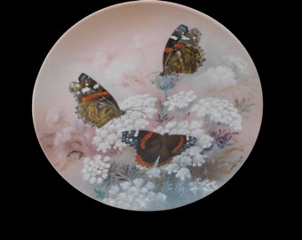 LENA LIU 1980s Red Admirals Butterfly Plate. W.L.George.