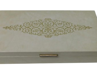 Vintage  Beige and Gold Leatherette TUNDRA Japan Jewelry Box