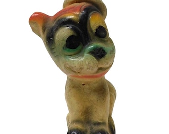 Vintage Chalkware Sitting Dog with Hat   Statue Carnival Price